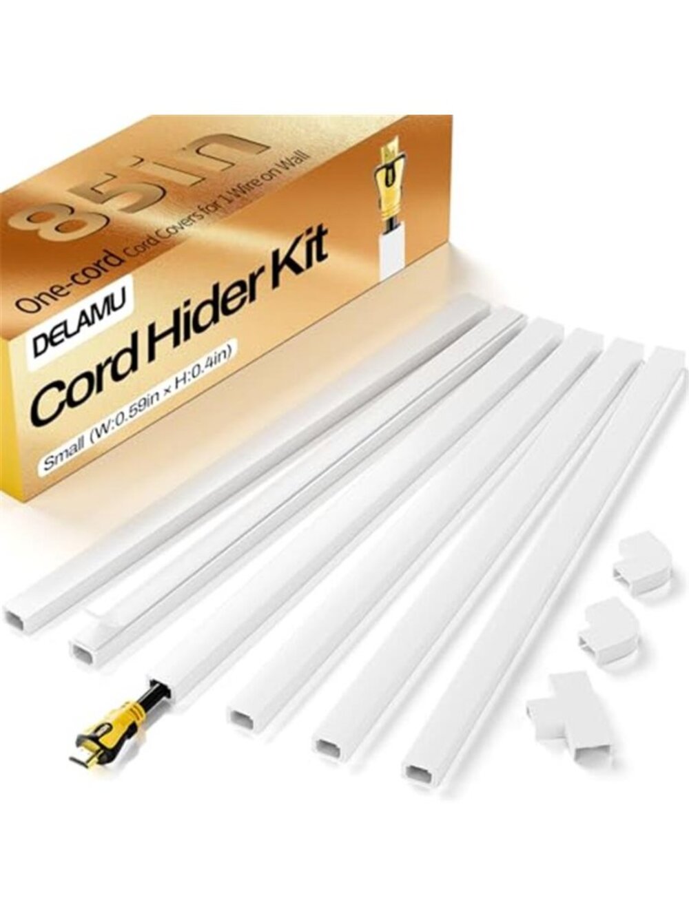 Cable Raceway Wall Cord Hider TV Wire Cover Self Adhesive White PVC Kit 6 Pack